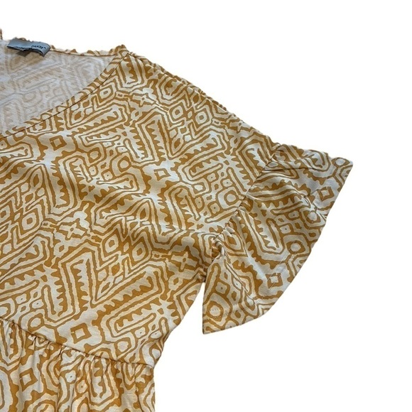 Luukse Button-Front V-Neck Peplum Top Yellow & White Abstract- Size 3X - Picture 5 of 9